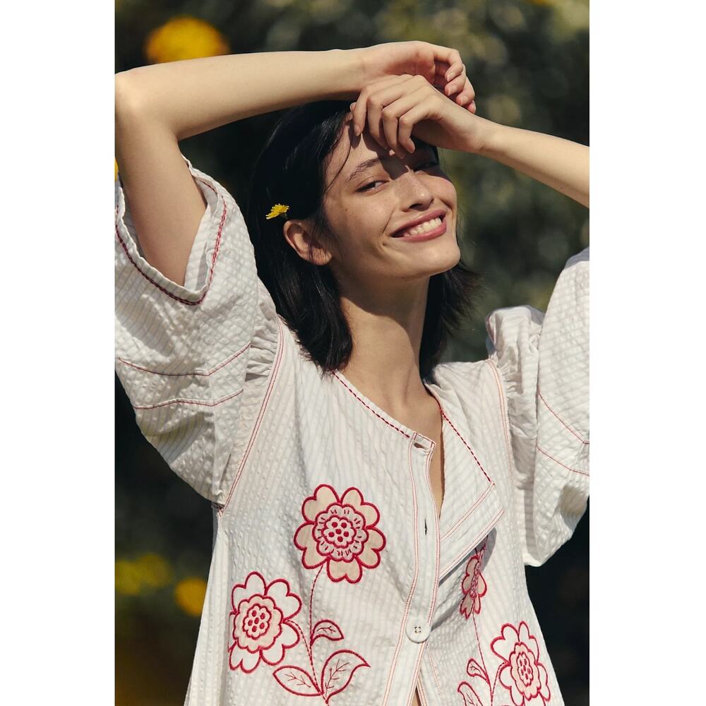 Free People Embroidered Cottage Bohemian Seersucker Saugatuck Midi Dress Medium - Picture 2 of 13